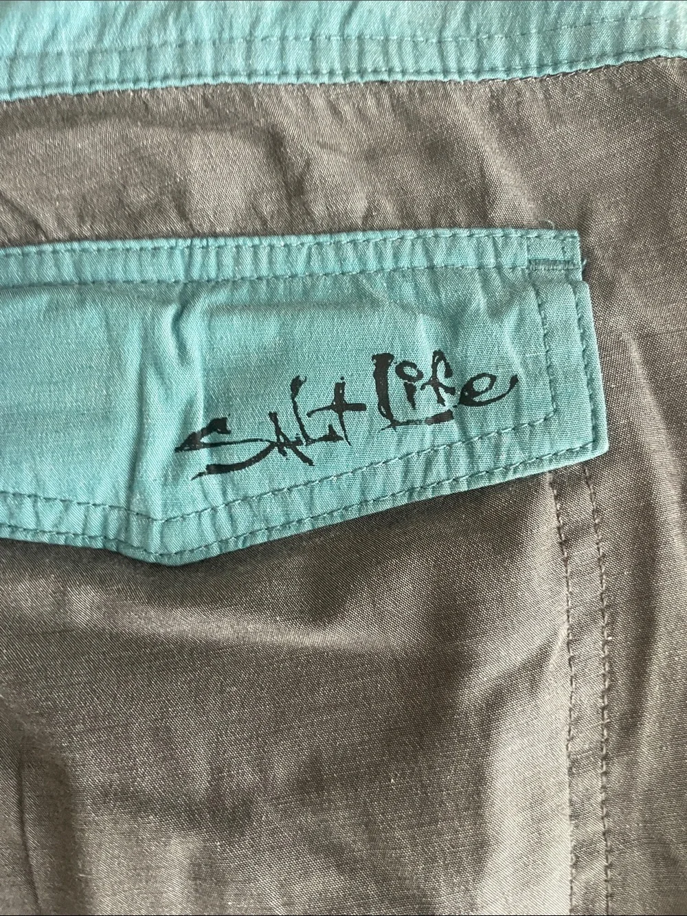 Men's Gray Swim Trunks with Teal Accents